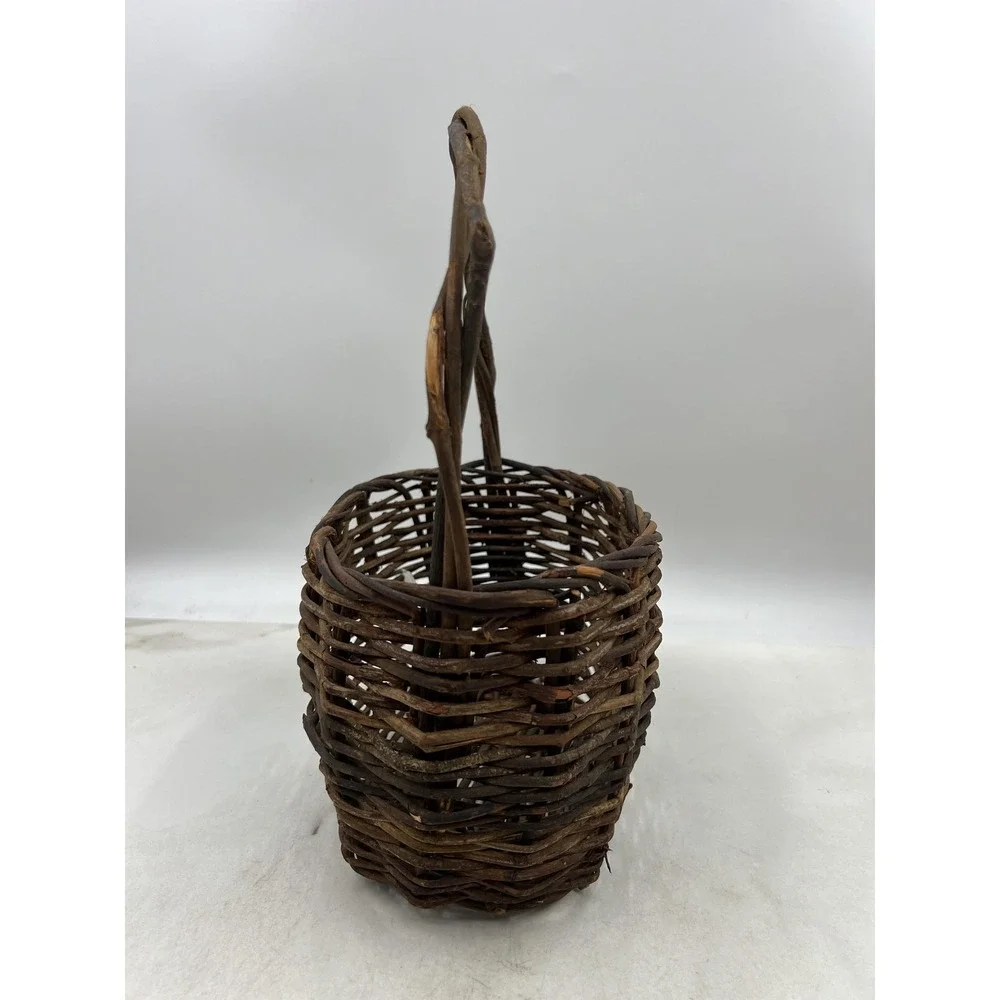 Rustic Woven Grapevine Basket with Twisted Handle Brown Oval Farmhouse Decor